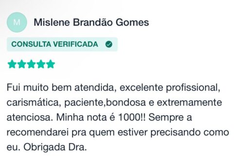 Depoimento verificado de Mislene Brandão Gomes sobre os atendimentos de Thamara Abdala