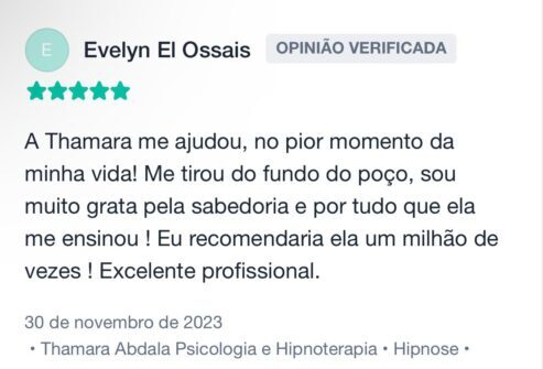 Depoimento verificado de Evelyn El Ossais sobre os atendimentos de Thamara Abdala